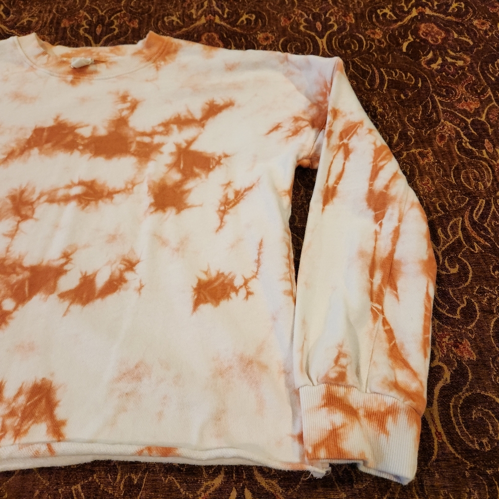 ELAN Cropped Tie Dye Pullover Sweatshirt Orange Cream Raw Hem Medium - Picture 14 of 15